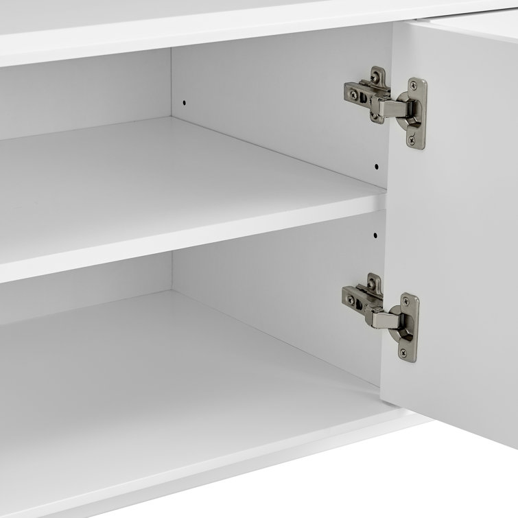 White Modern Media Console with Gold Legs and Cabinet