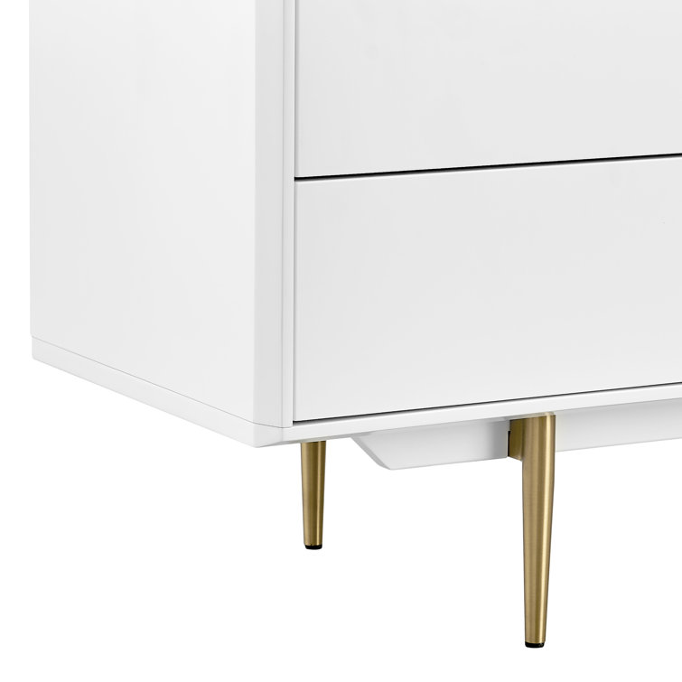 White Modern Media Console with Gold Legs and Cabinet
