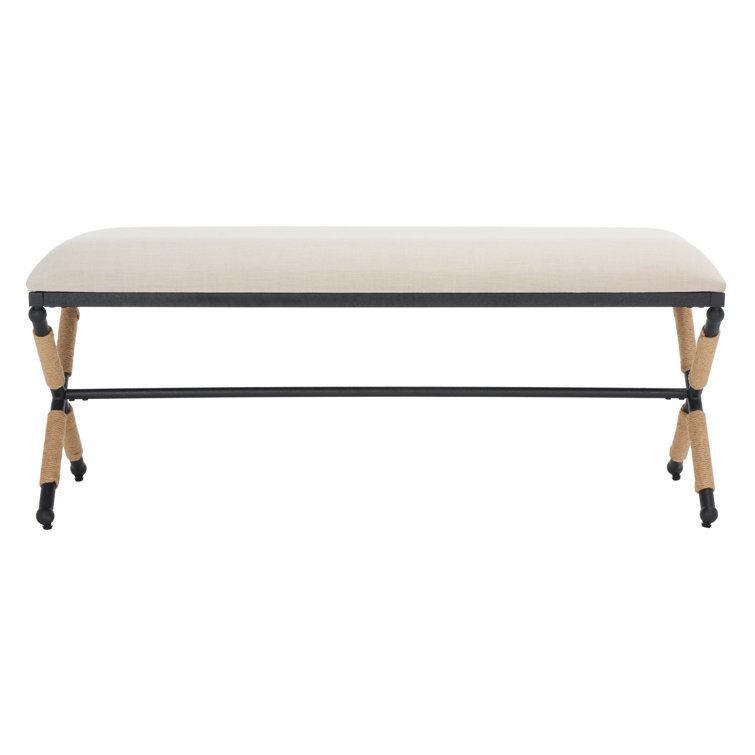 Carmelo Coastal-Chic Beige Linen & Black Wood Wrapped Bench
