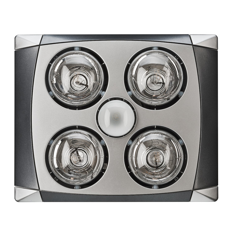 Matte Chrome 90 CFM Ceiling Mount Bathroom Fan with Heater and Light