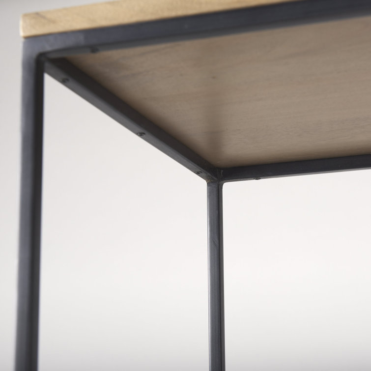 Beige and Black Wood and Iron Narrow Etagere Bookcase