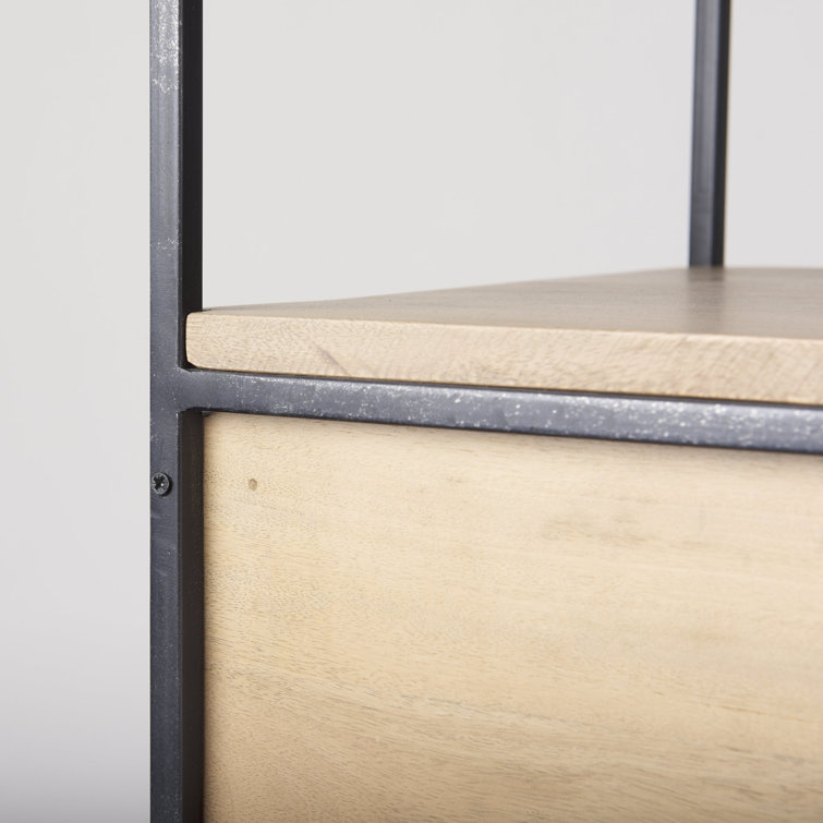 Beige and Black Wood and Iron Narrow Etagere Bookcase