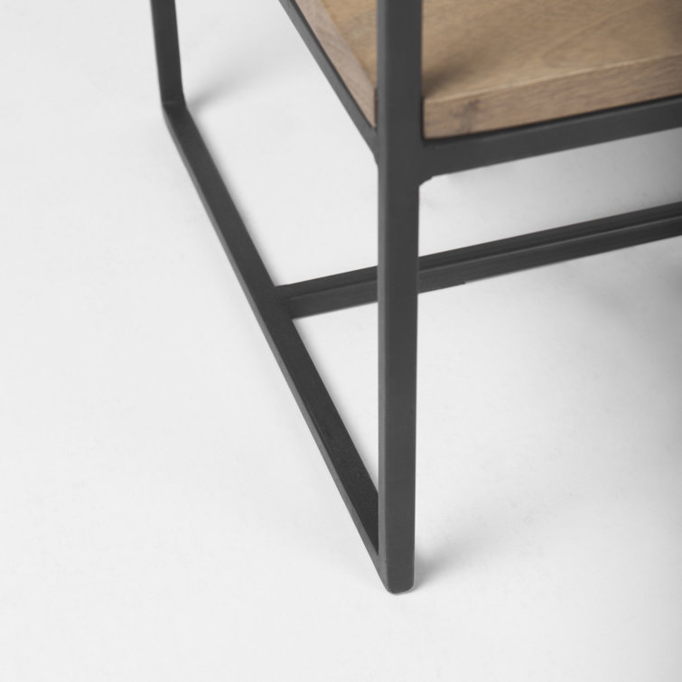 Beige and Black Wood and Iron Narrow Etagere Bookcase