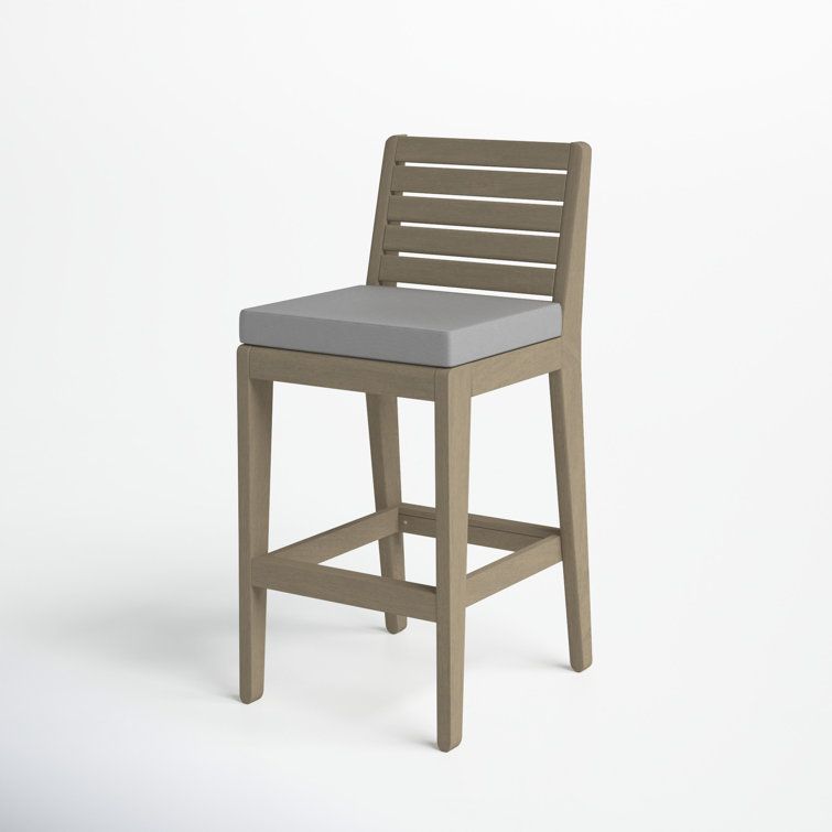 Sustain Gray Acacia Wood Outdoor Bar Stool with Cushion
