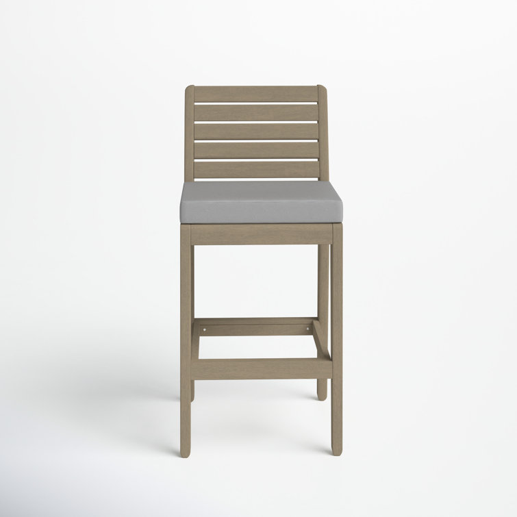 Sustain Gray Acacia Wood Outdoor Bar Stool with Cushion