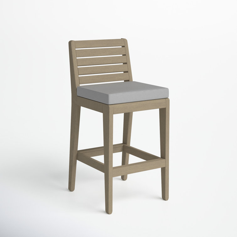 Sustain Gray Acacia Wood Outdoor Bar Stool with Cushion