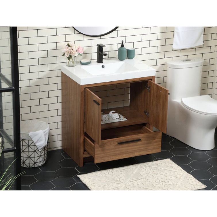 Walnut Brown 30'' Single Bathroom Vanity with Resin Top