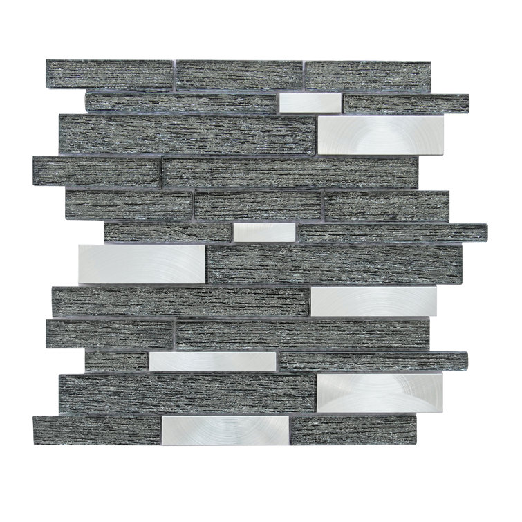 Glena 11.8" x 11.8" Black Glass and Metal Mosaic Tile