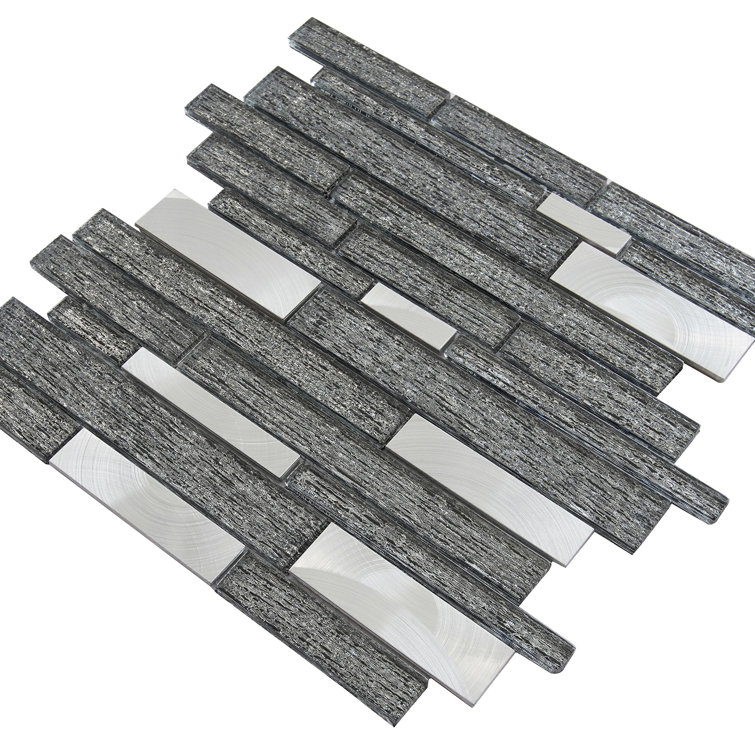 Glena 11.8" x 11.8" Black Glass and Metal Mosaic Tile