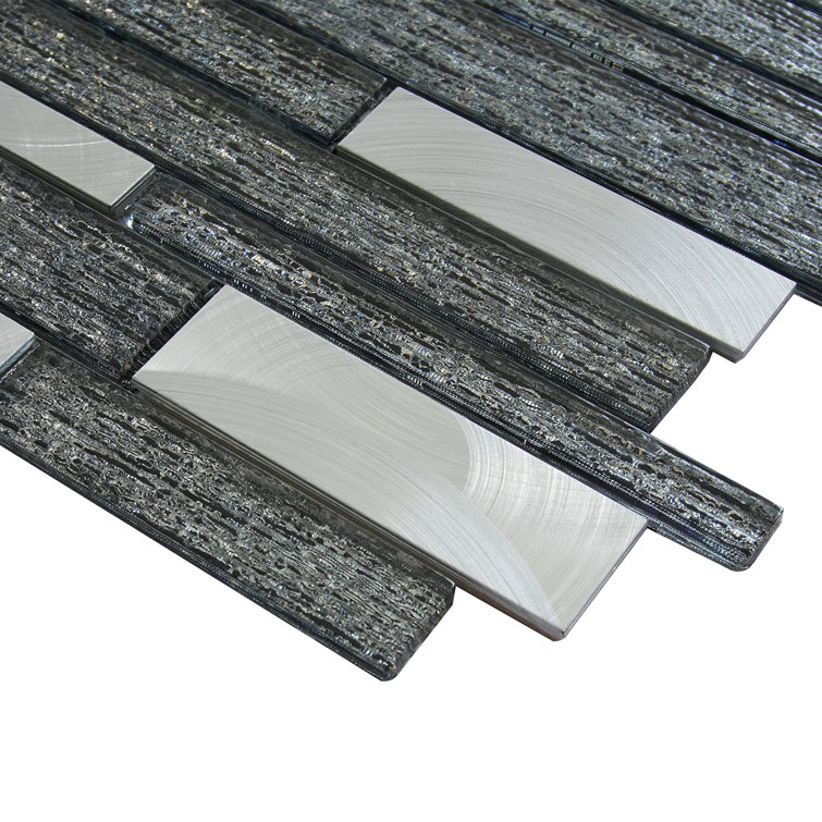 Glena 11.8" x 11.8" Black Glass and Metal Mosaic Tile