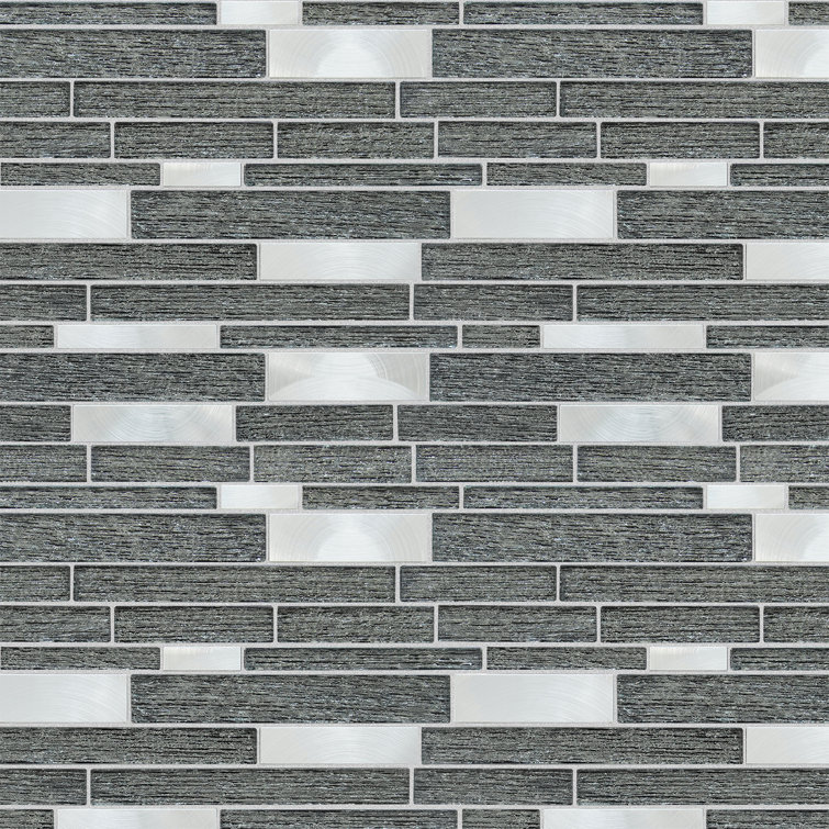 Glena 11.8" x 11.8" Black Glass and Metal Mosaic Tile