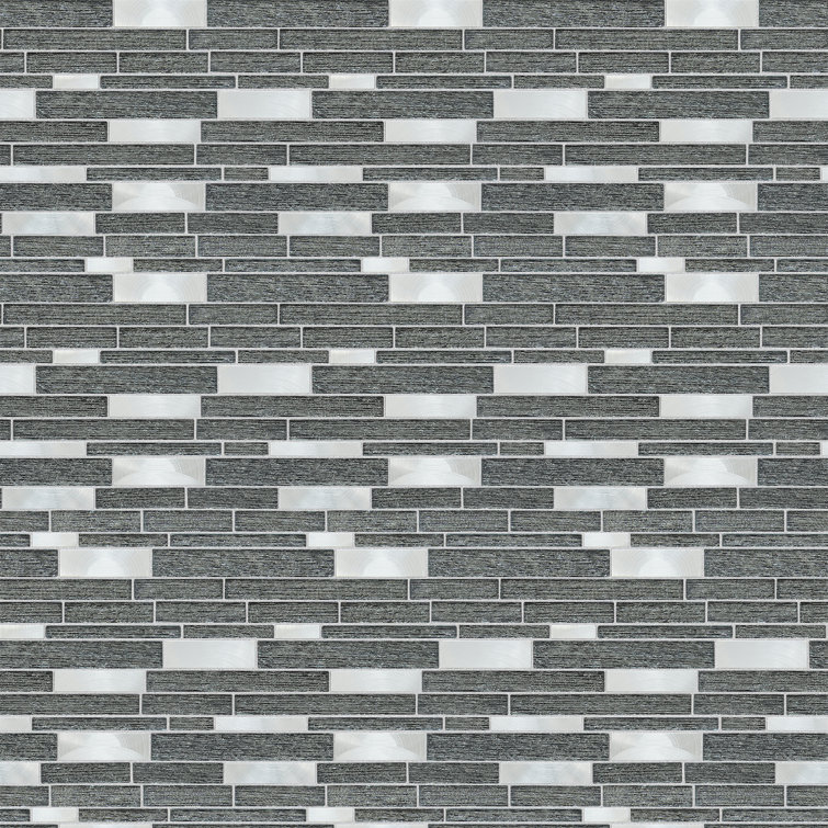 Glena 11.8" x 11.8" Black Glass and Metal Mosaic Tile