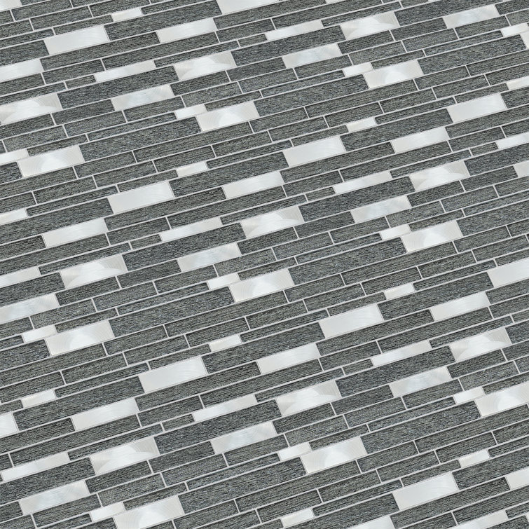 Glena 11.8" x 11.8" Black Glass and Metal Mosaic Tile