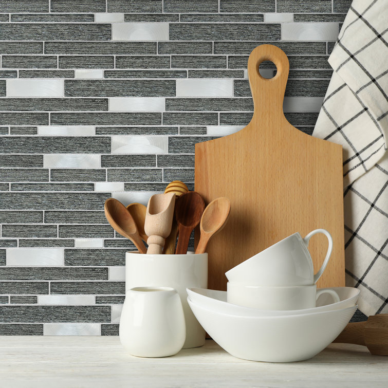 Glena 11.8" x 11.8" Black Glass and Metal Mosaic Tile