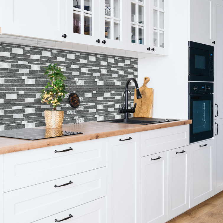 Glena 11.8" x 11.8" Black Glass and Metal Mosaic Tile