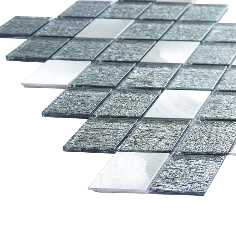 Ballagh 9.9" x 12" Black Glass and Metal Mosaic Tile