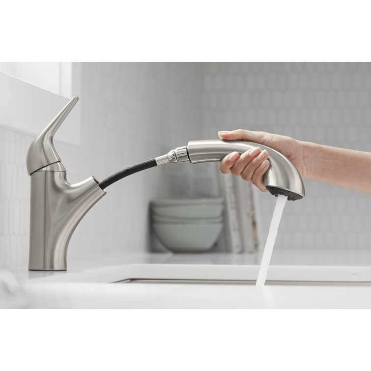 Vibrant Stainless Steel Single-Handle Pull-Out Kitchen Faucet