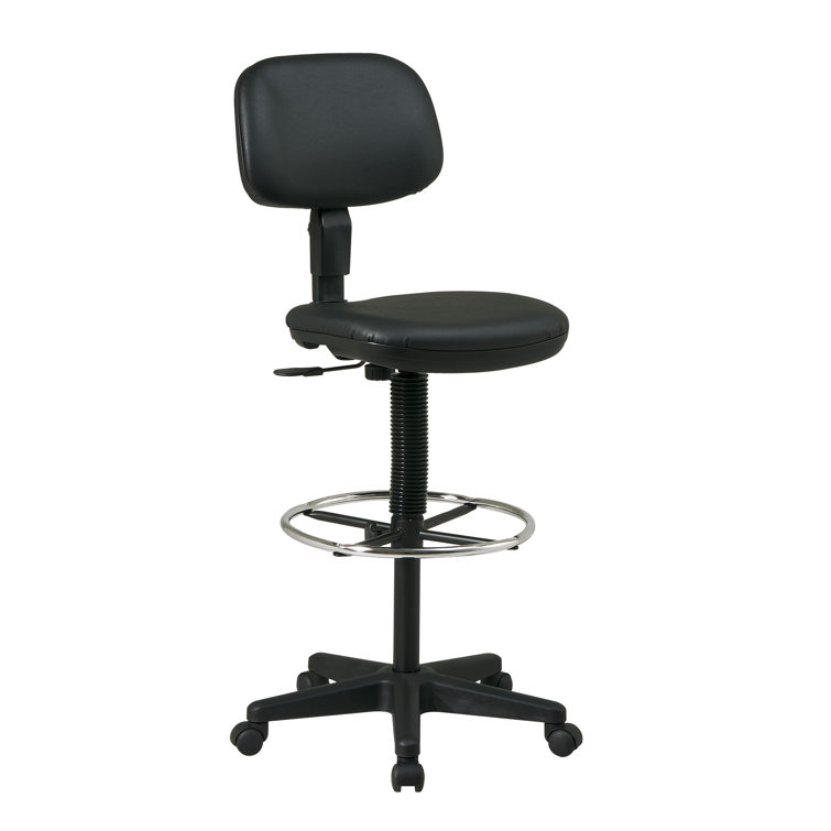 Black Vinyl Ergonomic Drafting Chair with Footrest
