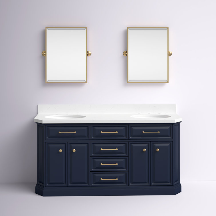 Regal Monarch Blue 60" Solid Wood Double Sink Vanity with Carrara Quartz Top