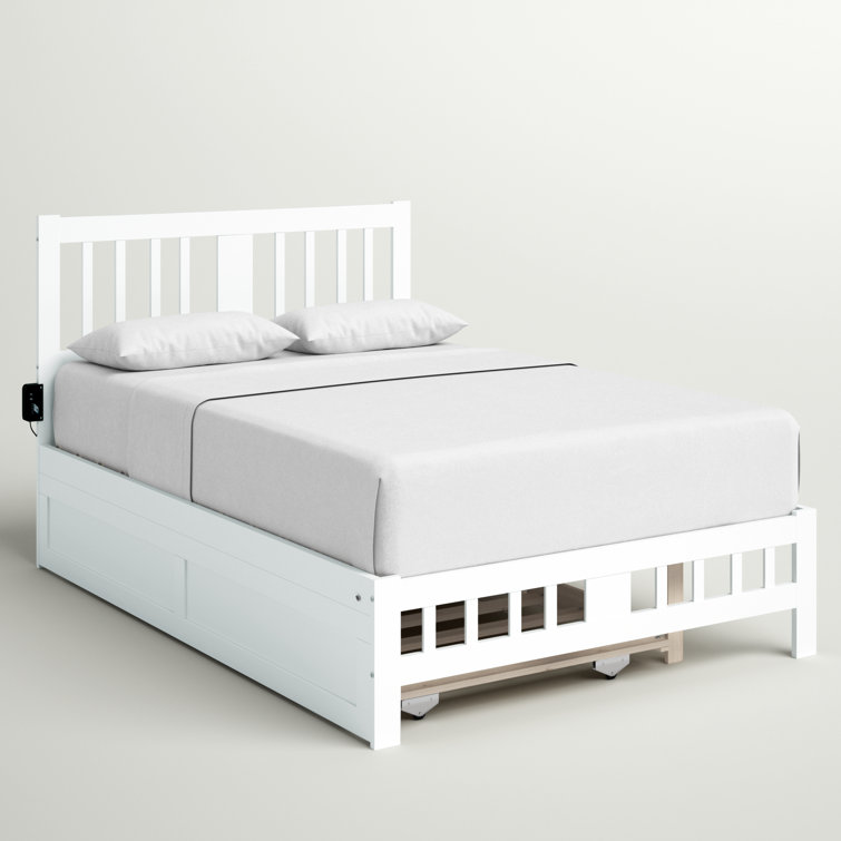 White Full Size Solid Rubberwood Mission Bed with Slats