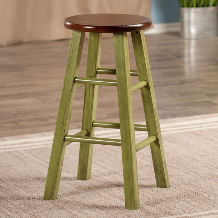 Winsome Ivy 24" Rustic Green & Walnut Wood Counter Stool