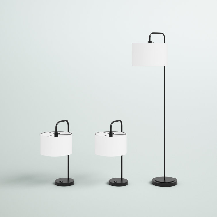 Orea Matte Black Metal 3-Piece Floor and Table Lamp Set