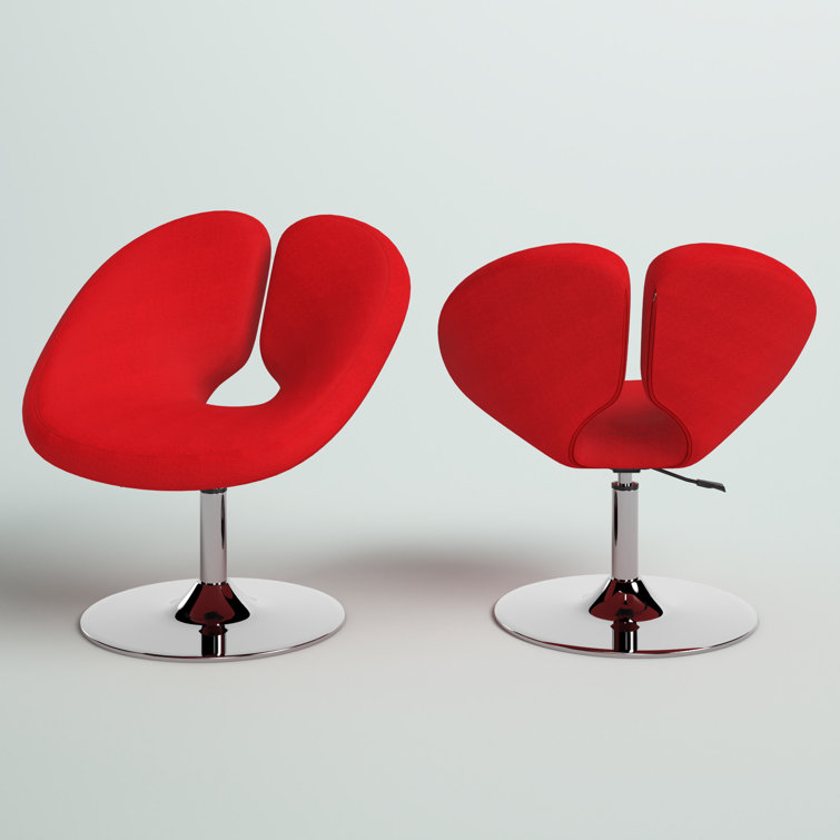 Red Wool Blend Swivel Accent Chairs with Metal Base, Set of 2
