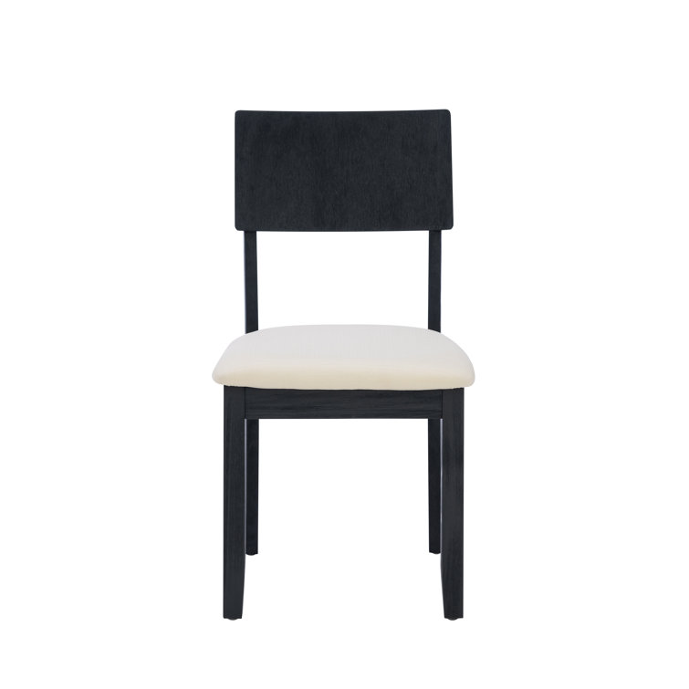 Dark Charcoal Acacia Wood Dining Set with Beige Upholstered Seats