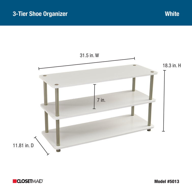 White 3-Tier Wood and Metal Stackable Shoe Organizer