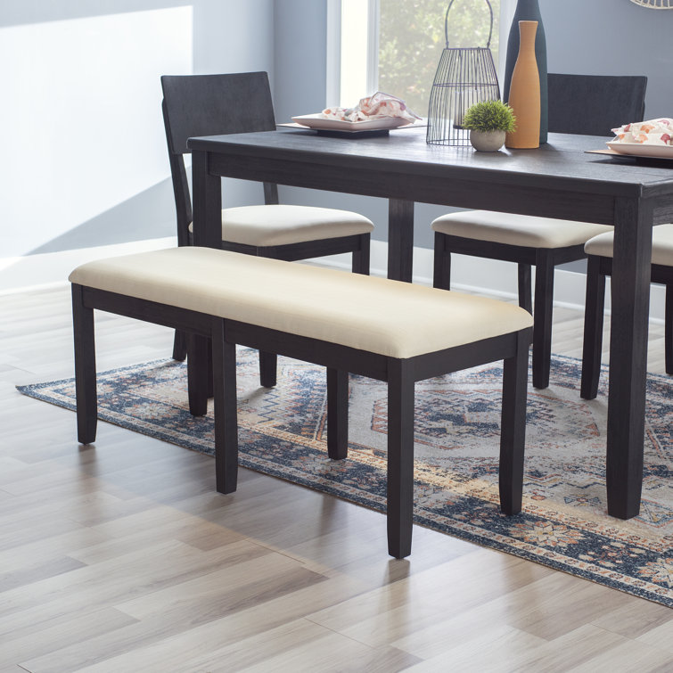 Dark Charcoal Acacia Wood Dining Set with Beige Upholstered Seats