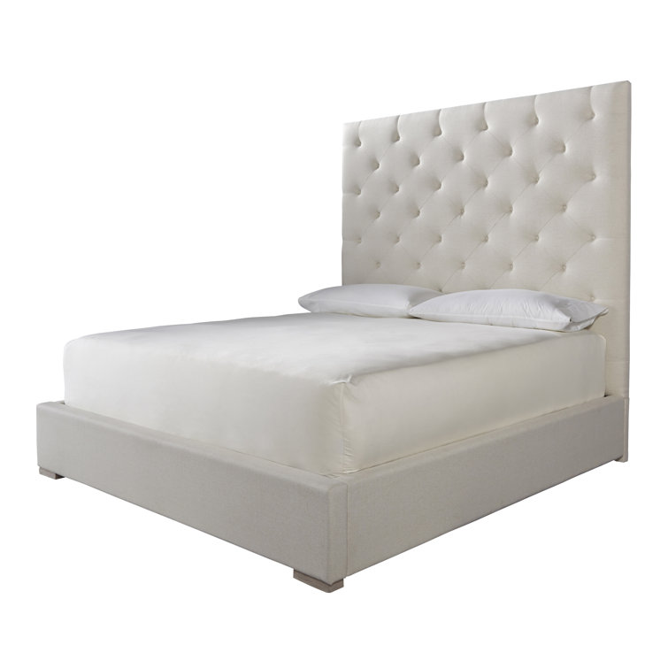 King White Upholstered Tufted Headboard Wood Frame Bed