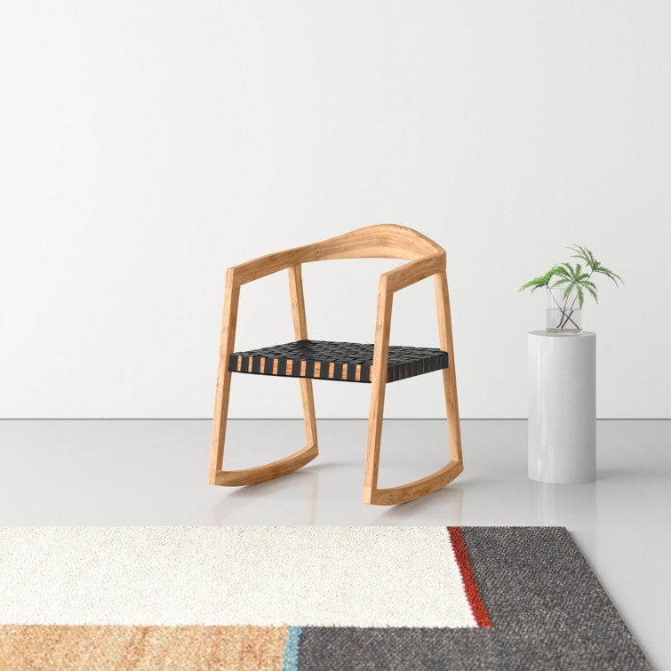 Willa Natural Teak and Black Leather Rocking Arm Chair