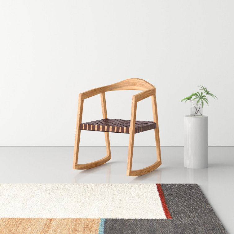 Willa Cognac Genuine Leather and Natural Teak Rocking Dining Chair