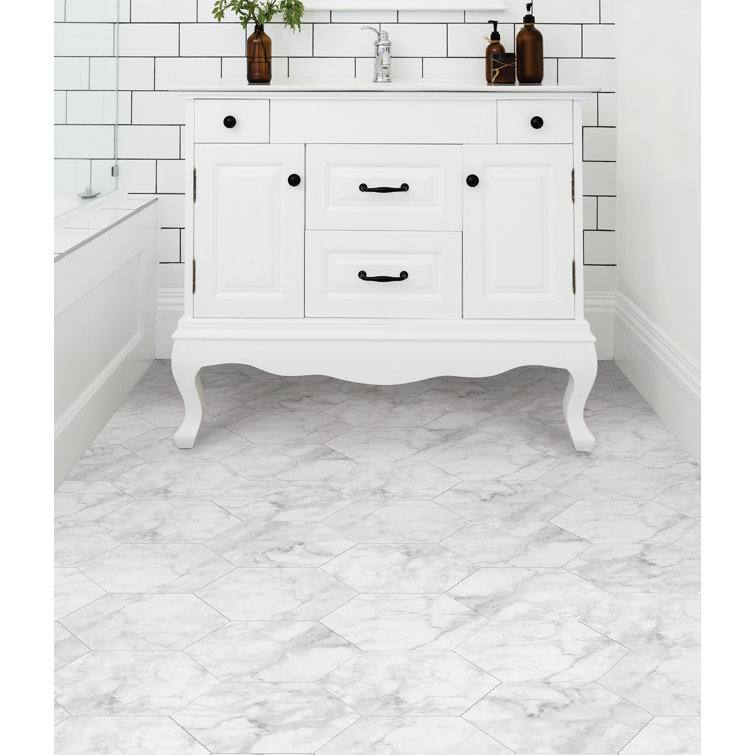 Gray Marble Hexagon Peel and Stick Vinyl Floor Tiles