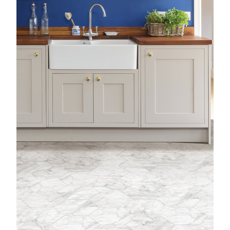 Gray Marble Hexagon Peel and Stick Vinyl Floor Tiles