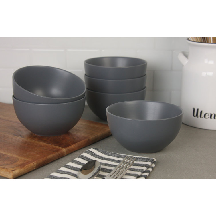 Gray Matte Stoneware Round Cereal Bowls, Set of 6