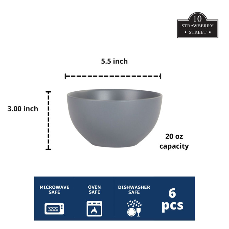 Gray Matte Stoneware Round Cereal Bowls, Set of 6