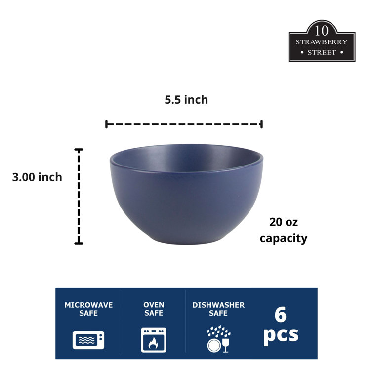 Midnight Blue Ceramic 16 oz. Round Cereal Bowls, Set of 6