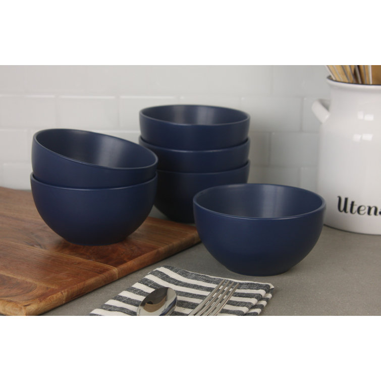 Midnight Blue Ceramic 16 oz. Round Cereal Bowls, Set of 6