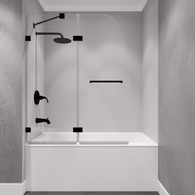 Matte Black Frameless Glass Tub Door with Towel Bar