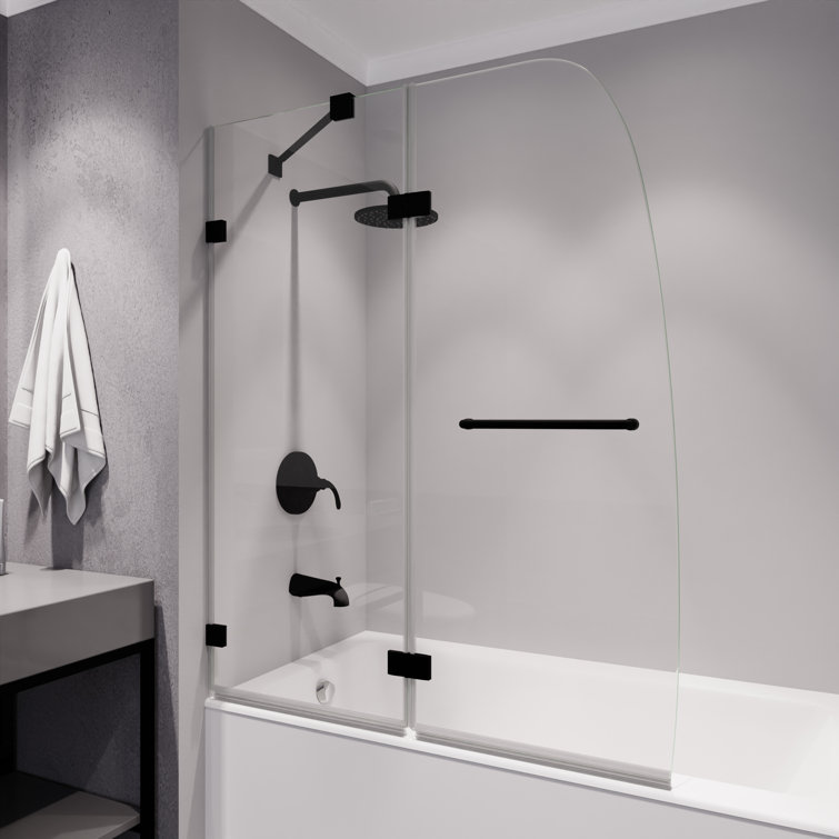 Matte Black Frameless Glass Tub Door with Towel Bar