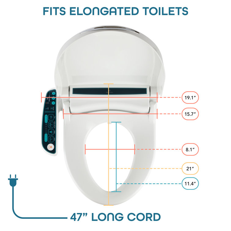 Elongated White Electric Bidet Toilet Seat with Side Panel