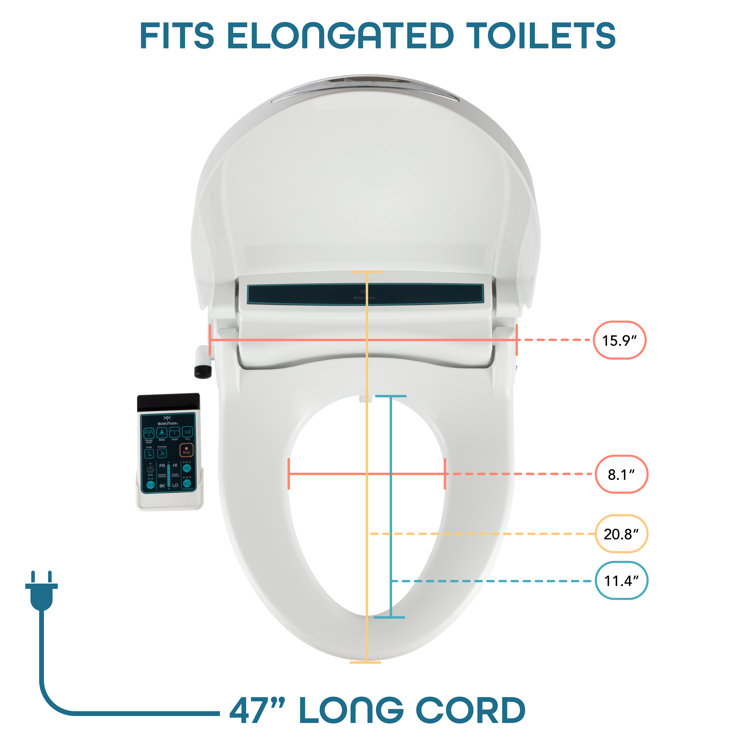 BidetMate 2000 Series White Heated Smart Toilet Seat with Remote