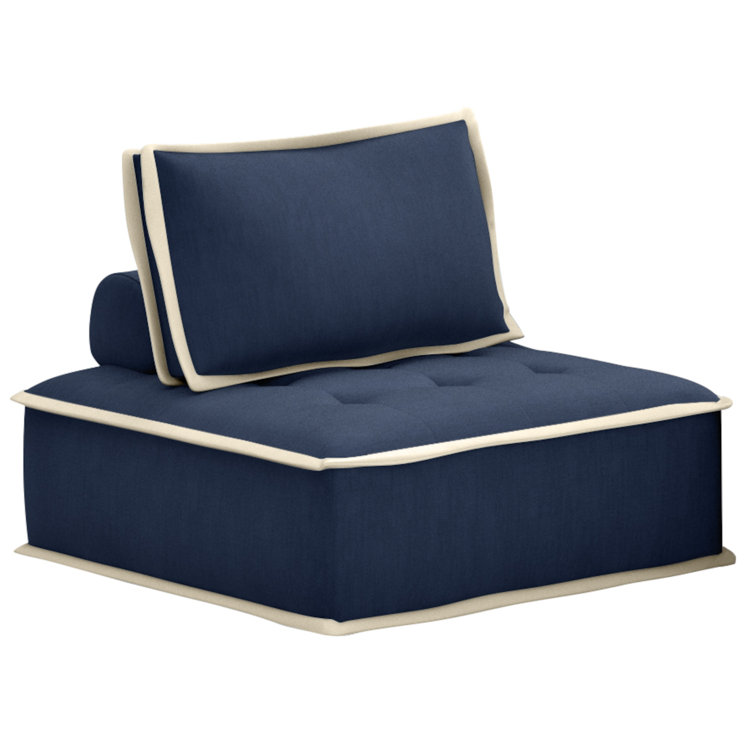 Navy Blue and Cream Modular Mid-Century Modern Upholstered Slipper Chair