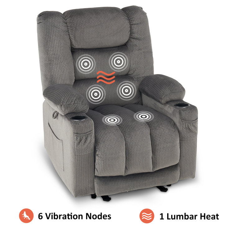 Gray Polyester Blend Power Recliner with Heat and Massage