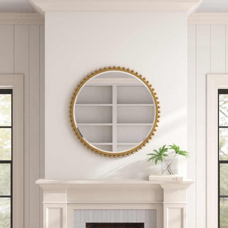 Gold Beveled Round Metal Wall Mirror with Classic Frame