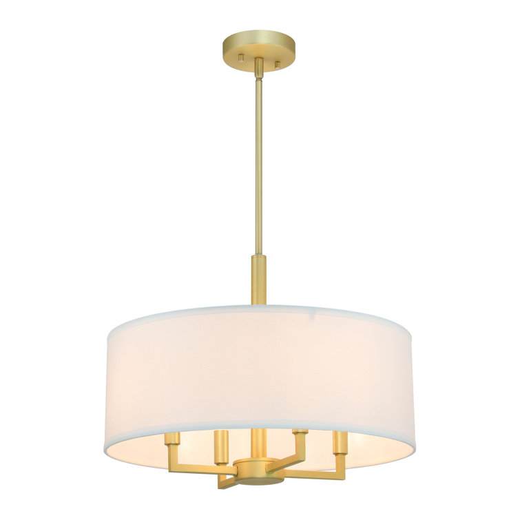 Satin Brass 4-Light Drum Pendant with White Shade