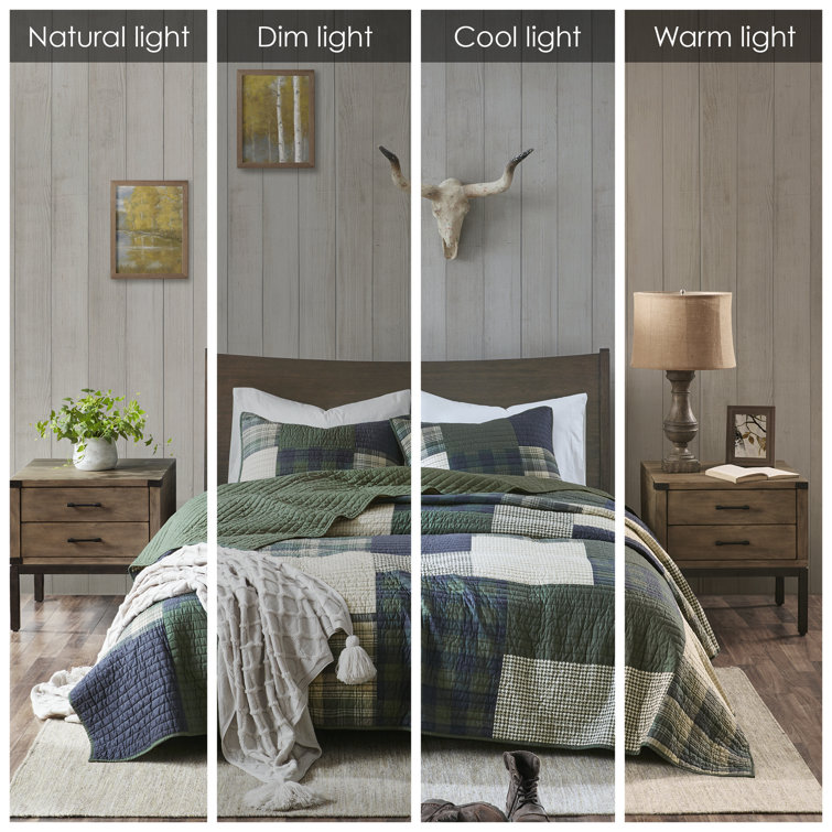 Navy Full/Queen Cozy Cabin Cotton Quilt Set with Patchwork Design