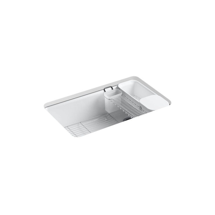 White Cast Iron Single Bowl Kitchen Sink with Accessories
