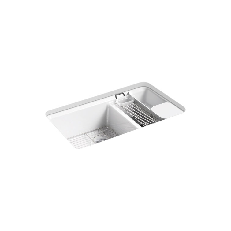 White Cast Iron Double Bowl Undermount Kitchen Sink